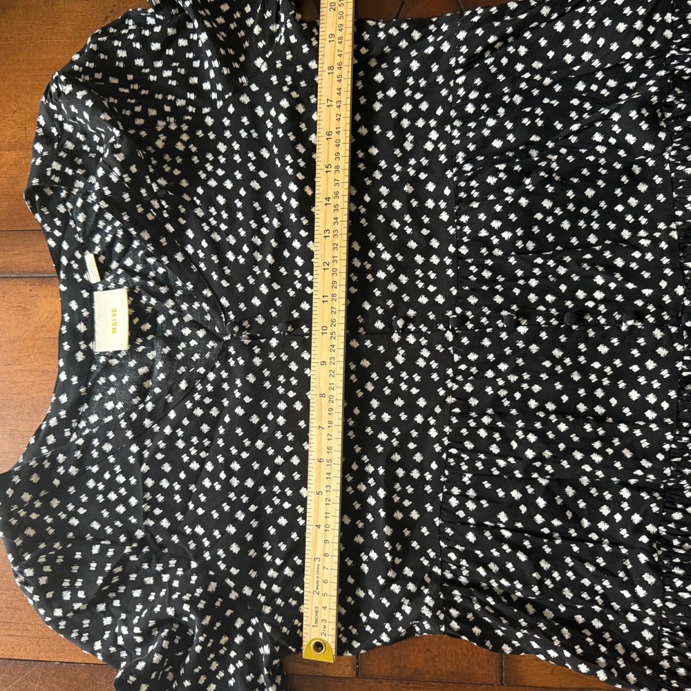 Maeve Anthropologie Black White Geometric Rayon 3/4 Sleeve Tiered Mini Dress L - Picture 5 of 6
